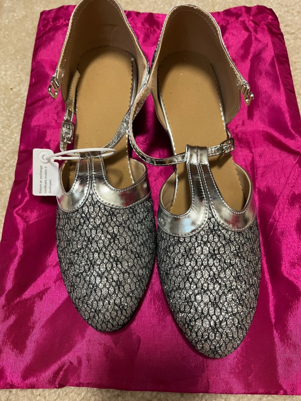 Metallic Silver T-Strap New Women’s Dance Shoes!
